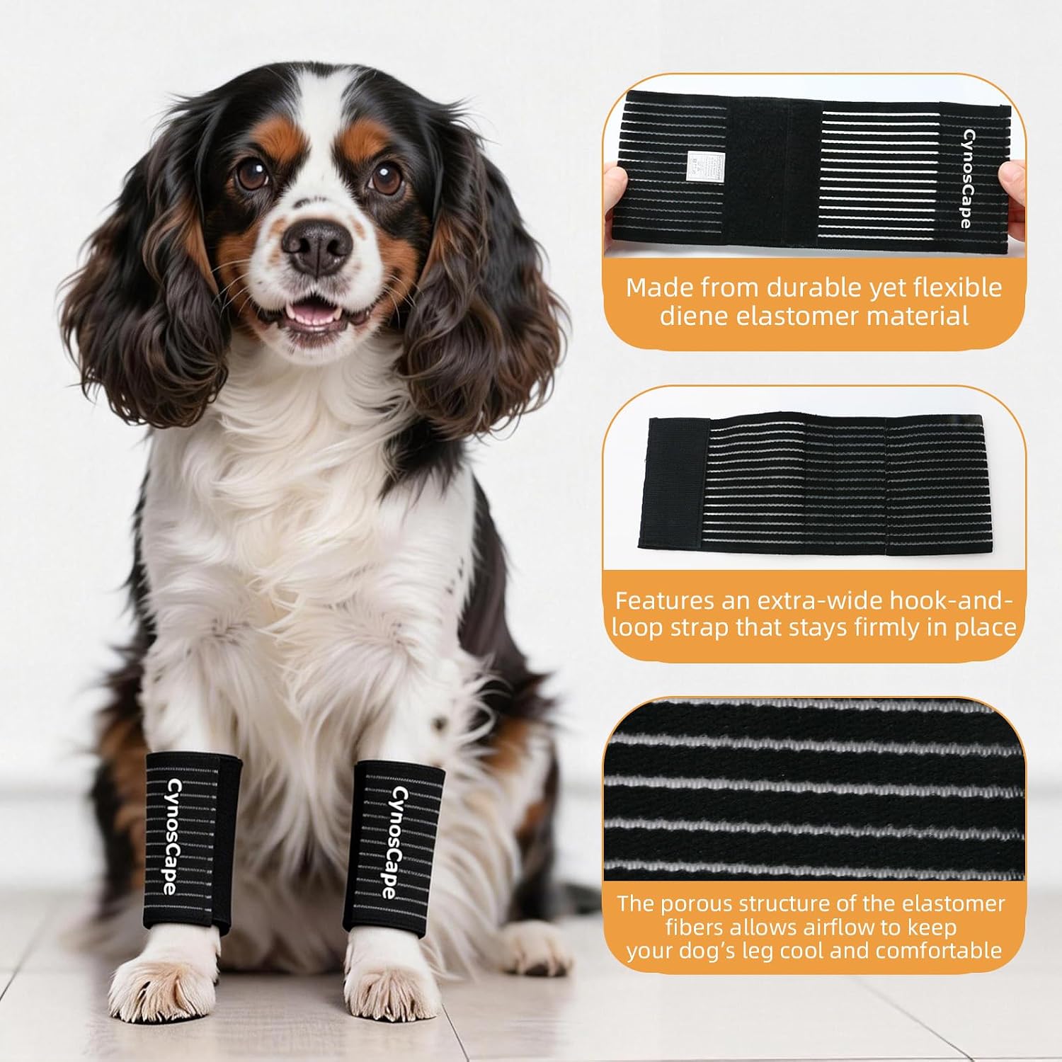 Dog wearing black leg sleeve for arthritis support