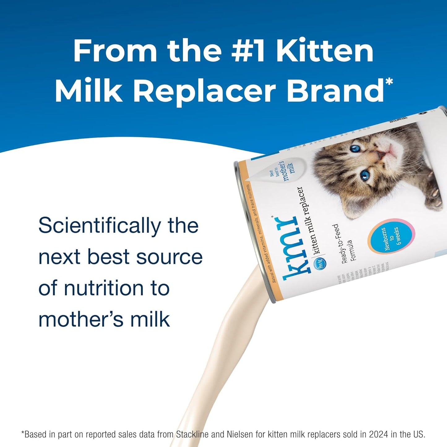 Ready to feed kitten milk formula by PetAg showing feeding instructions.