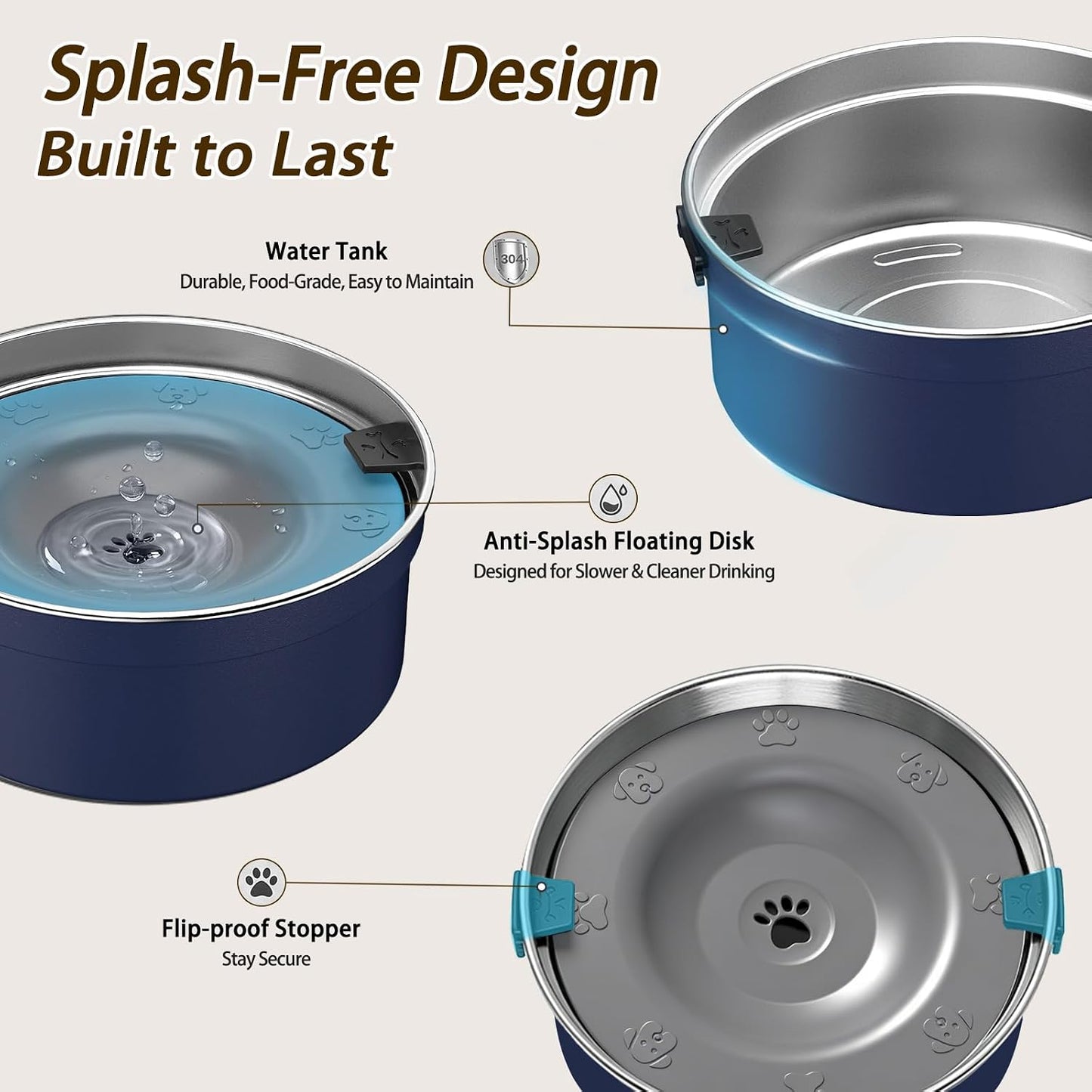 PurazQyn slow drinking dog water bowl showing the non-slip silicone base ring.