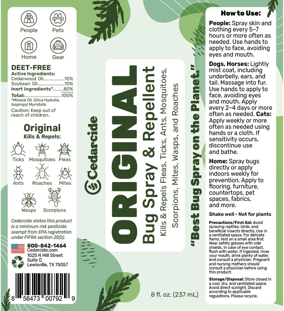 Family safe Cedarcide bug spray for indoor and outdoor use