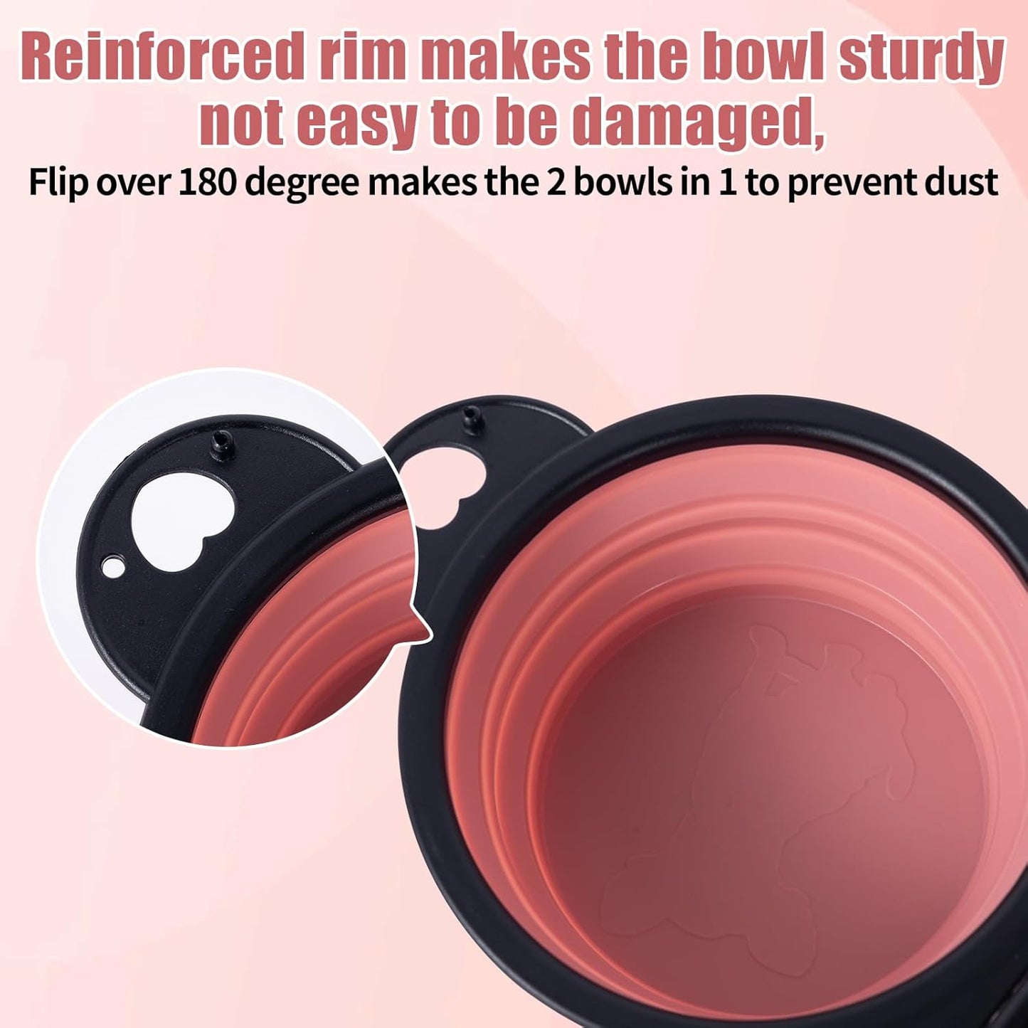 SLSON portable double dog bowl attached to a backpack with a carabiner