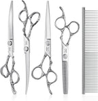JASON curved dog grooming scissors showing up-curved and down-curved styling blades