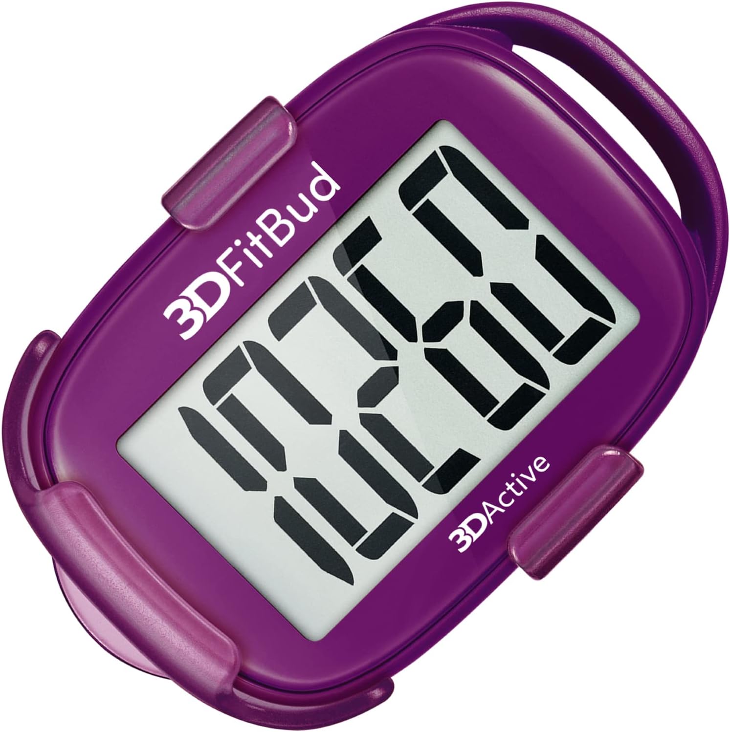 3DFitBud white walking pedometer packaged with user guide and CR2032 battery.
