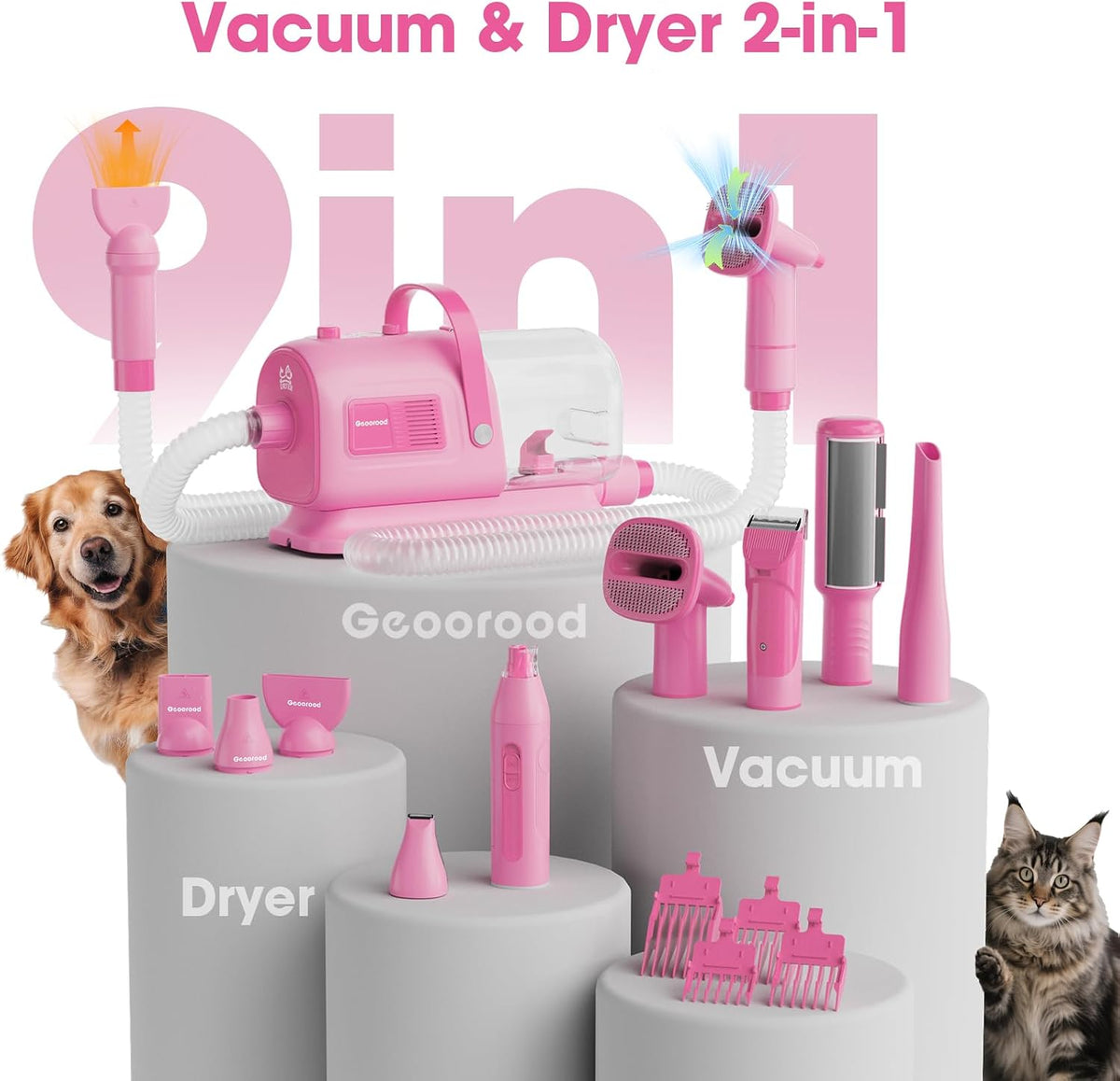 Geoorood electric hair clippers and guide combs attachment for neat pet trimming.