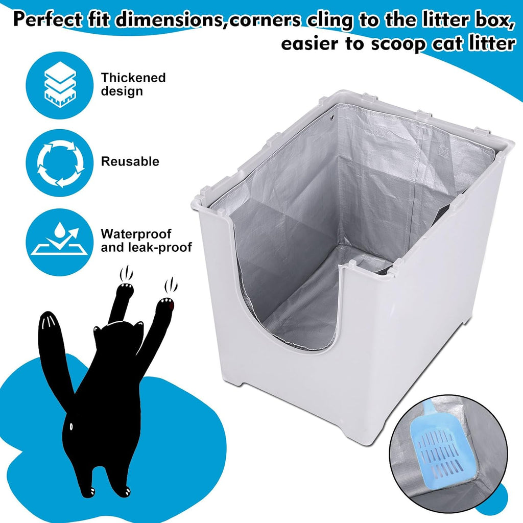 Four pack of unscented waterproof plastic cat litter liners designed for flip top boxes.