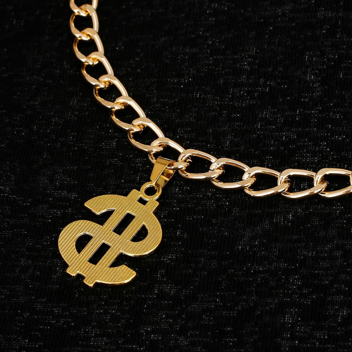 Pet wearing gold diamond crystal dollar sign necklace