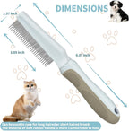 Ergonomic long handled flea comb for pets showing the rounded tips for skin protection.