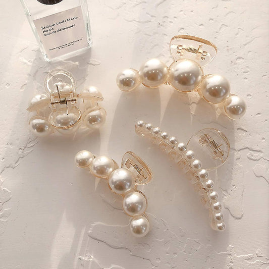 Agirlvct large pearl hair claw clip set front view showcasing elegant faux pearl design.