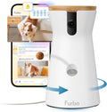 Furbo 360 Degree Dog Camera front view showing sleek white design and wooden cover