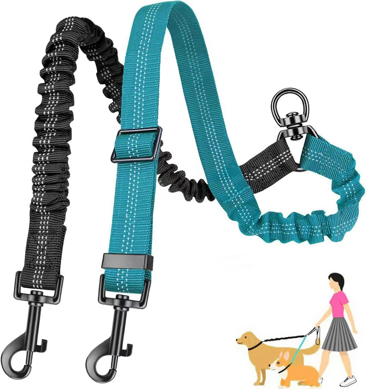 Detailed view of the premium weather resistant nylon webbing on the AKEISHE dual pet leash setup