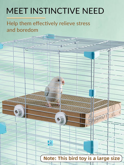 Natural paperboard parrot perch for beak cleaning and stress relief.