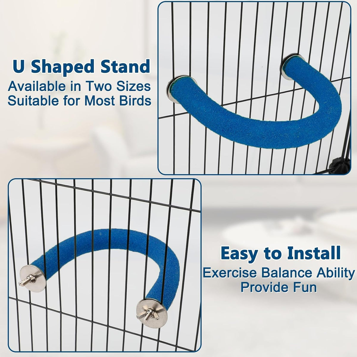 Rypet U-Shaped Large Parrot Perch, Quartz Bird Perch for Cage(Blue L) - Image 7