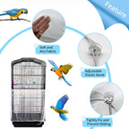 Daoeny white mesh skirt installed on a square metal bird cage