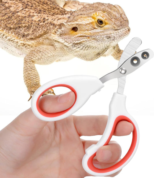 Quilax Stainless Steel Bearded Dragon Nail Clippers front view showcasing the white handle with red accents.
