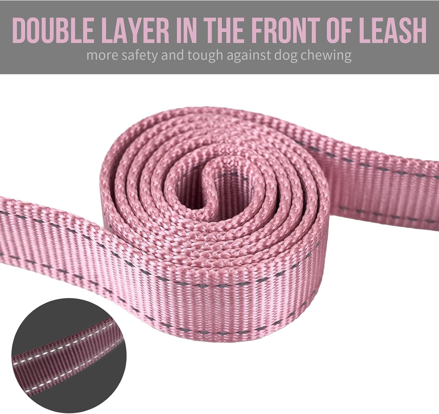 OneTigris six feet heavy duty dog lead showing the reflective stitching for nighttime safety