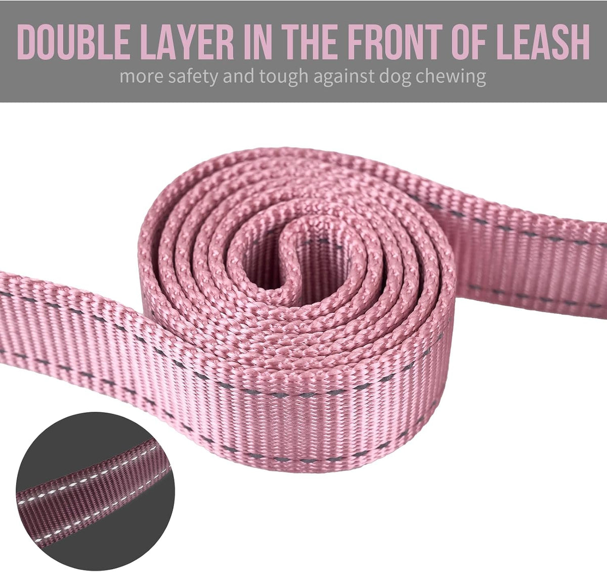OneTigris six feet heavy duty dog lead showing the reflective stitching for nighttime safety