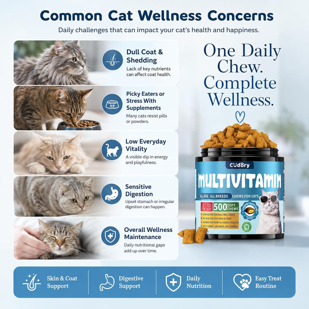 Cudory daily feline supplement treats containing essential taurine for heart and vision health