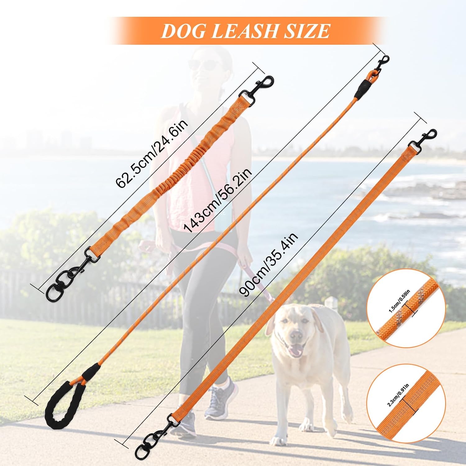 Reflective orange four way dog walking rope for small and medium pets