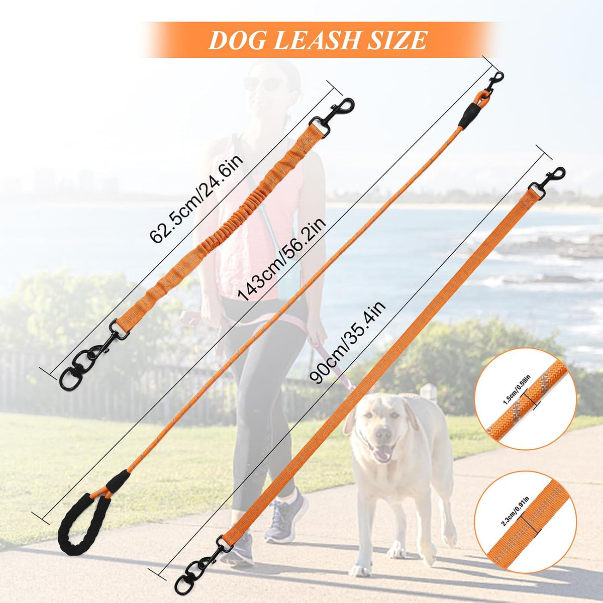 Reflective orange four way dog walking rope for small and medium pets