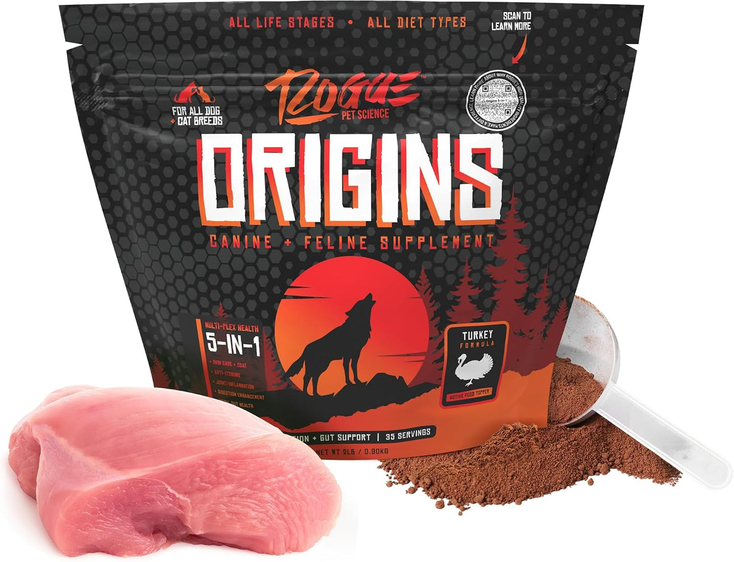 ROGUE PET SCIENCE Origins 5-in-1 Dog Supplement - Powdered Food Topper w/Natural Omega 3 Fish Oil - Supports Healthy Digestion, Skin, and Coat - Helps Reduce Itching & Joint Inflammation (5 lbs) - Image 11