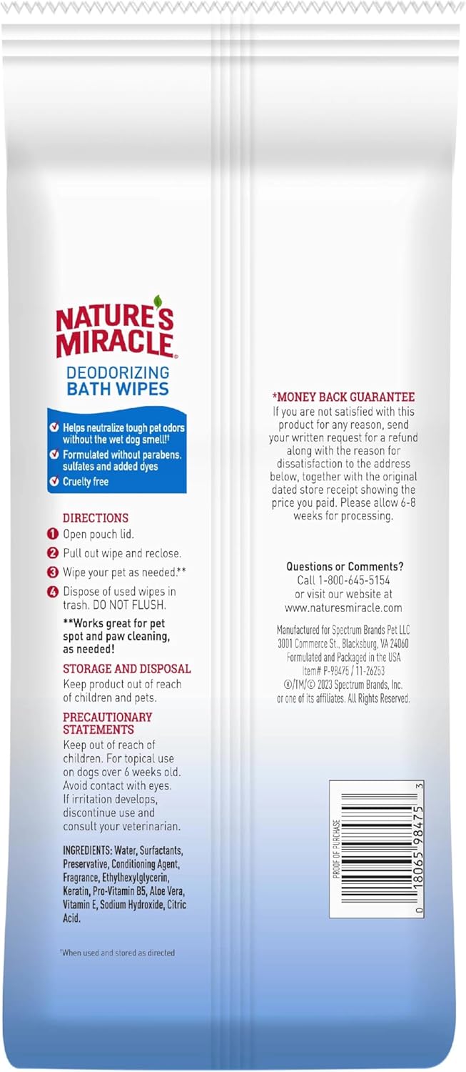 Nature's Miracle Sunkissed Breeze scent pet wipes for neutralizing tough dog odors