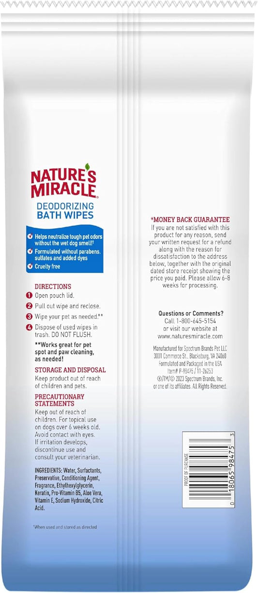 Nature's Miracle Sunkissed Breeze scent pet wipes for neutralizing tough dog odors