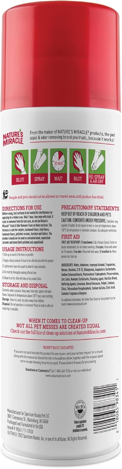 Nature's Miracle enzymatic pet stain remover spray lifestyle placement on carpet.