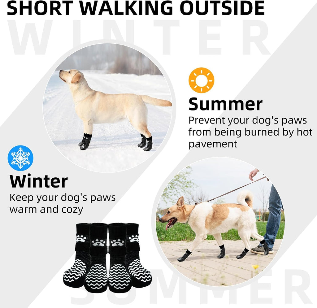 Black and gray dog socks with white paw print design