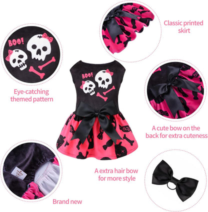 CuteBone pink velvet holiday dog clothes with matching bow hair rope