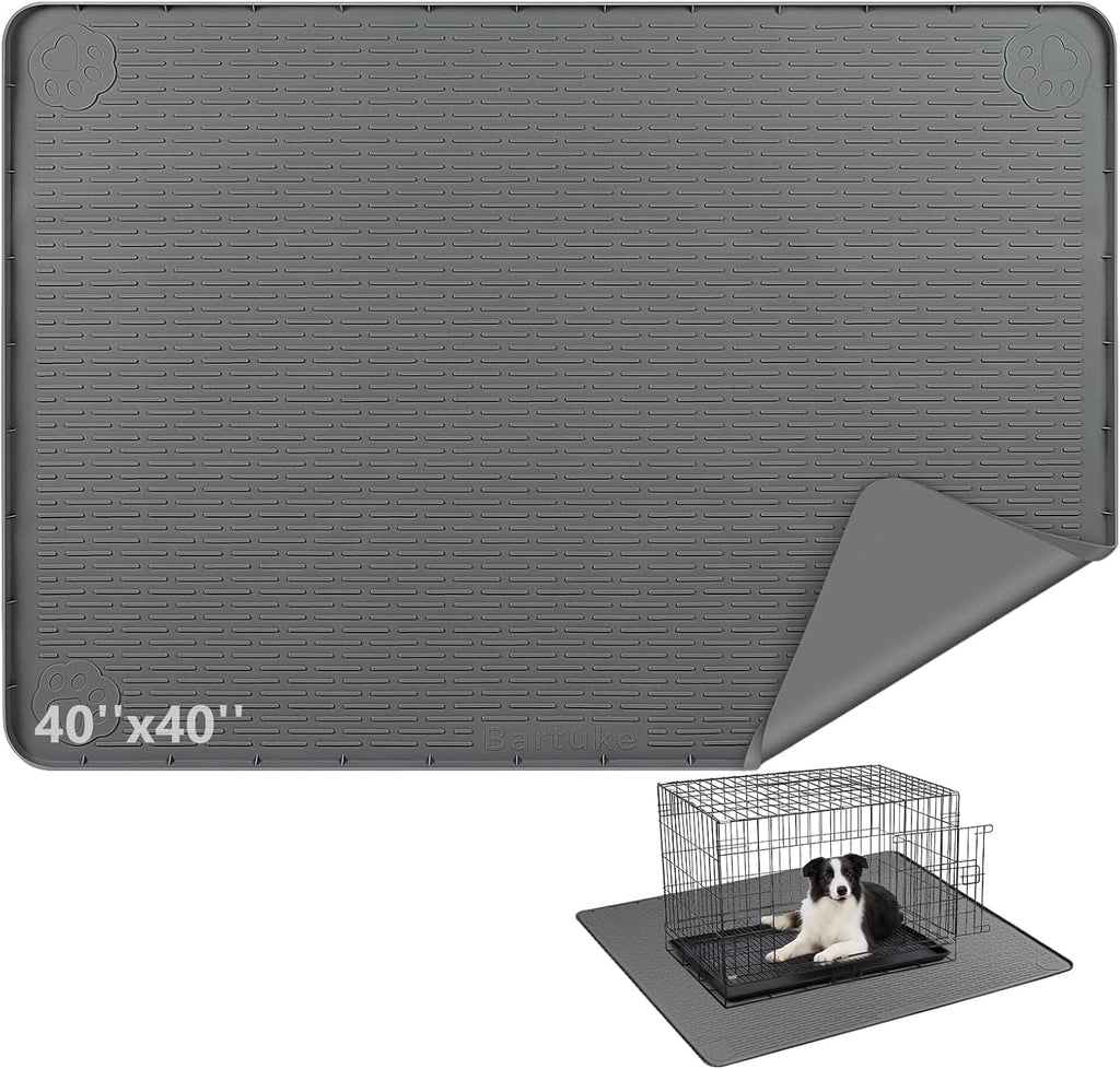 Silicone Dog Crate Mat, 40"x 28" Under Dog Crate Kennel Pad with Raised Edge, Washable Dogs Bed Mat, Waterproof, Leakproof, Protect Floors (Dark Grey) - Image 14