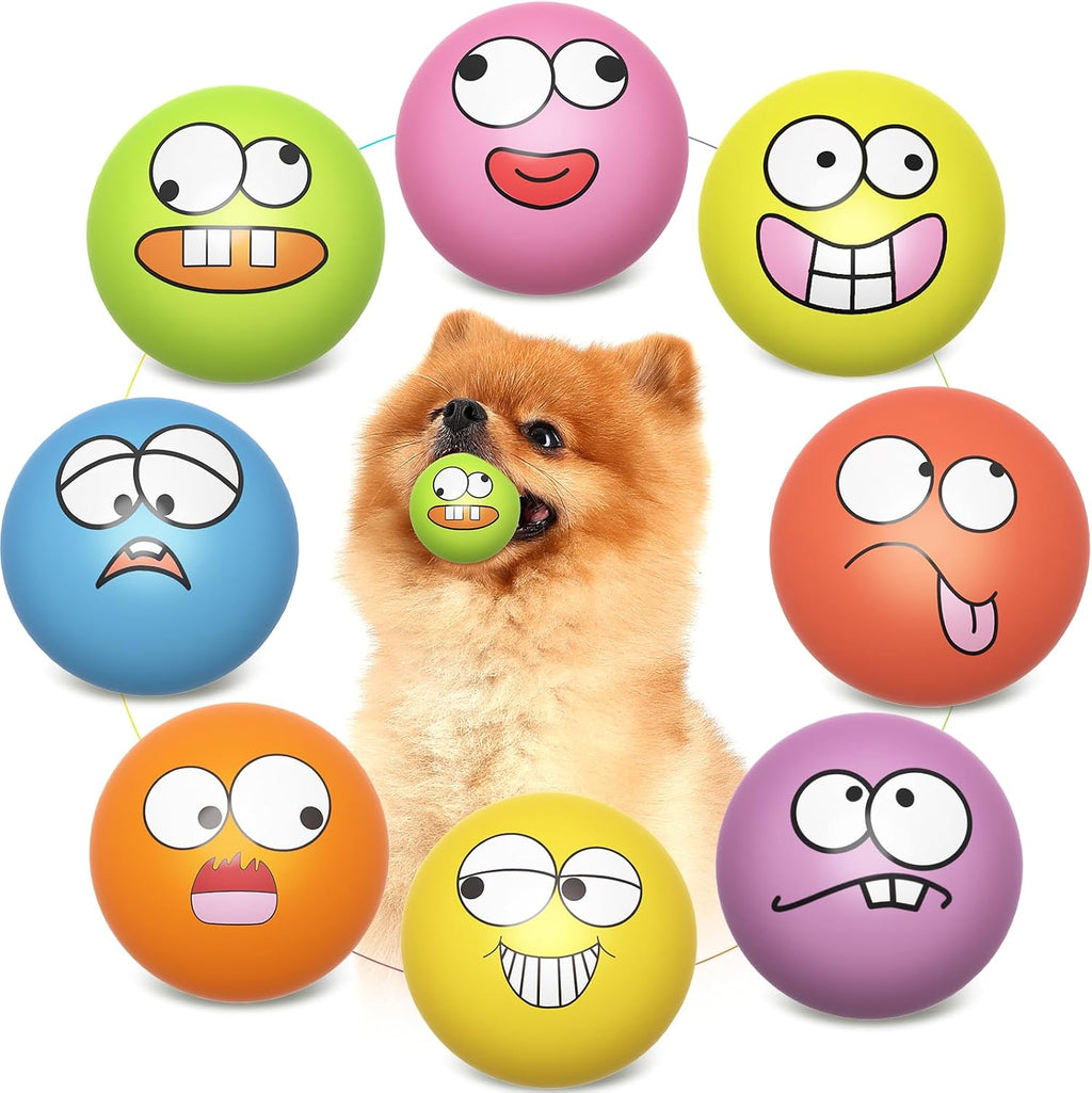 HDSX soft latex squeaky dog balls front view eight pack set