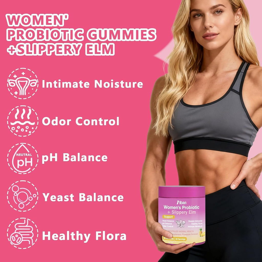 Feminine Vaginal Probiotics Gummies, Supports pH Balance & Digestive Health, Slippery Elm for Women, Suagr-Free, Veagn, Pineapple Flavor, 60 Count - Image 8