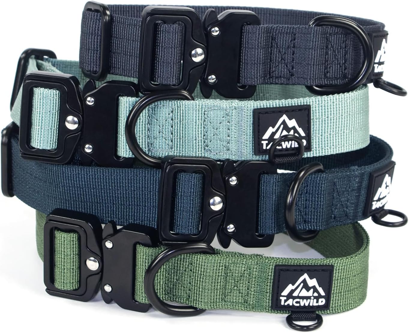 Tacwild heavy duty large dog collar dark green front view