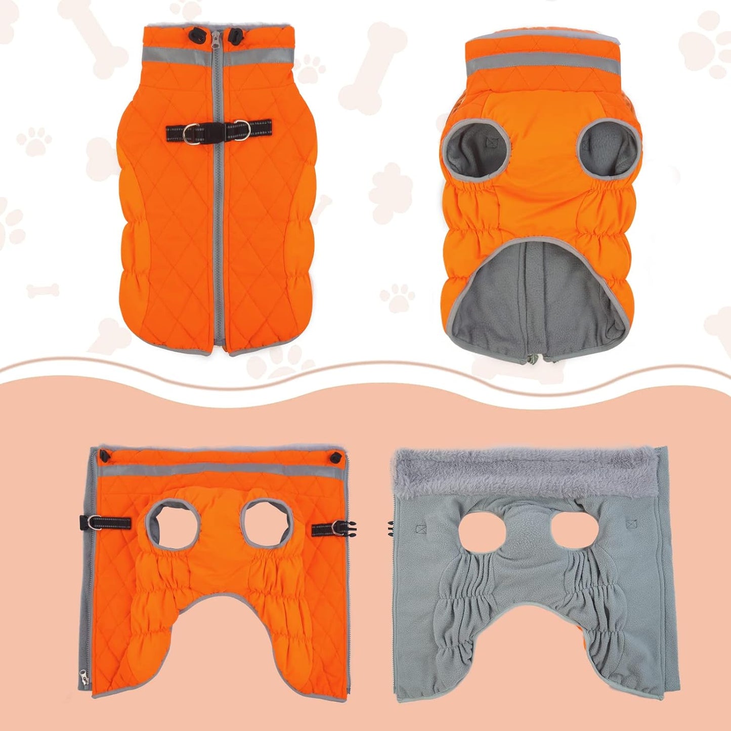 Lelepet waterproof dog jacket showing plush turtleneck detail