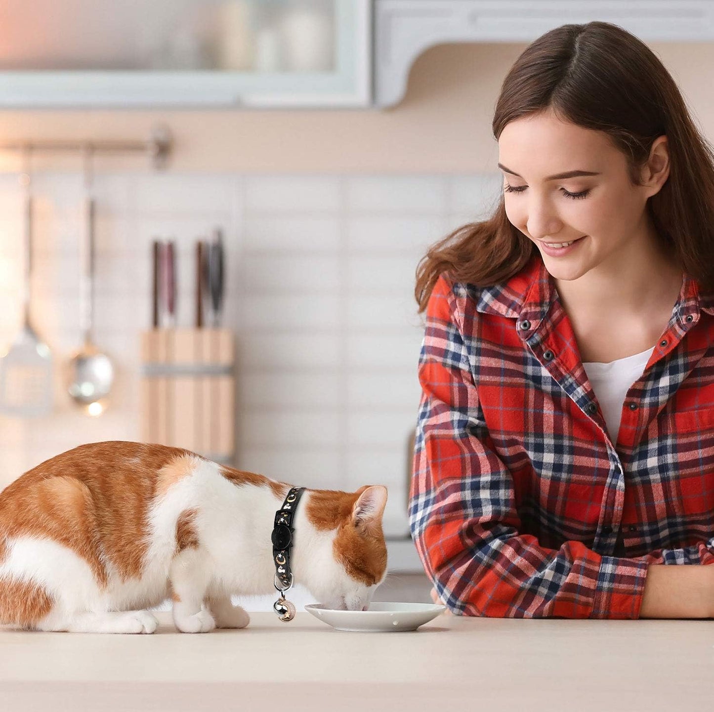 Baeuppit grey nylon cat collar showing adjustable length strap mechanism