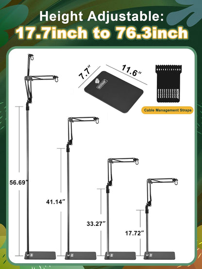Black metal reptile light holder extended to maximum height.