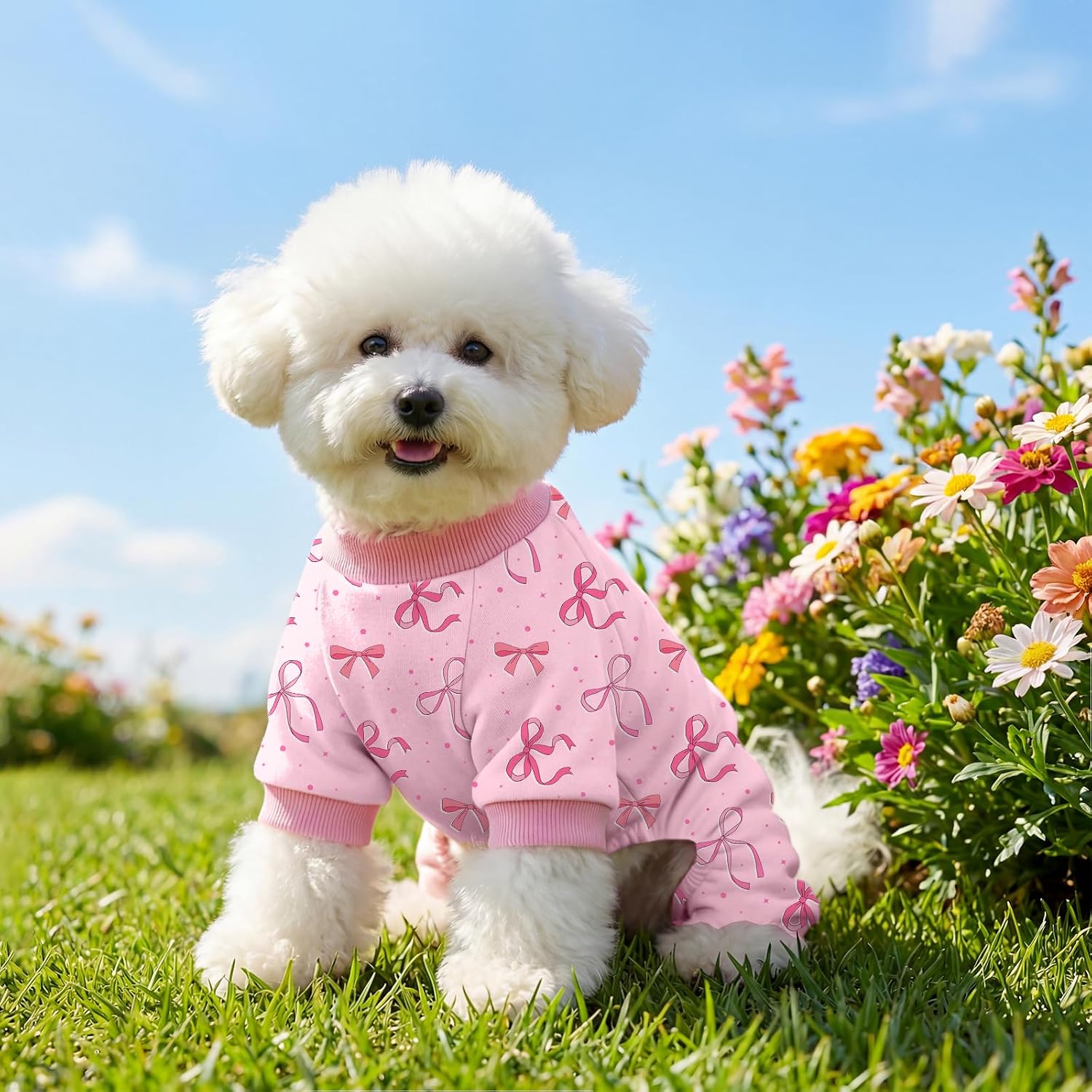 Ruirichfun imported pink bow dog sleepwear layout flat view