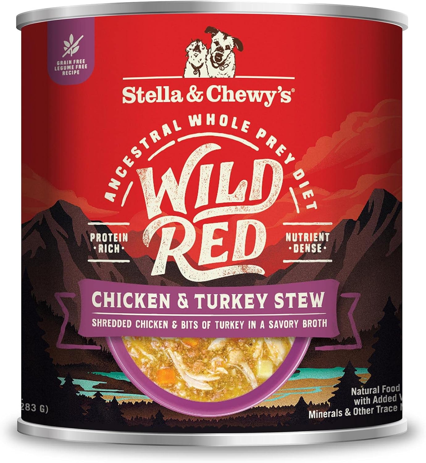 High protein grain free canned dog food containing ninety six percent animal protein ingredients