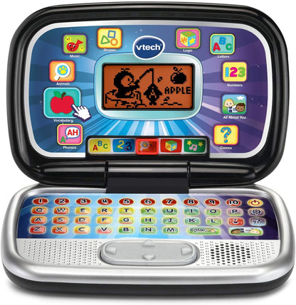 VTech Play Smart Preschool Laptop Black front view open screen showing learning interface