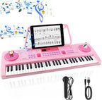 WOSTOO 61 key piano keyboard for kids front view in pink color