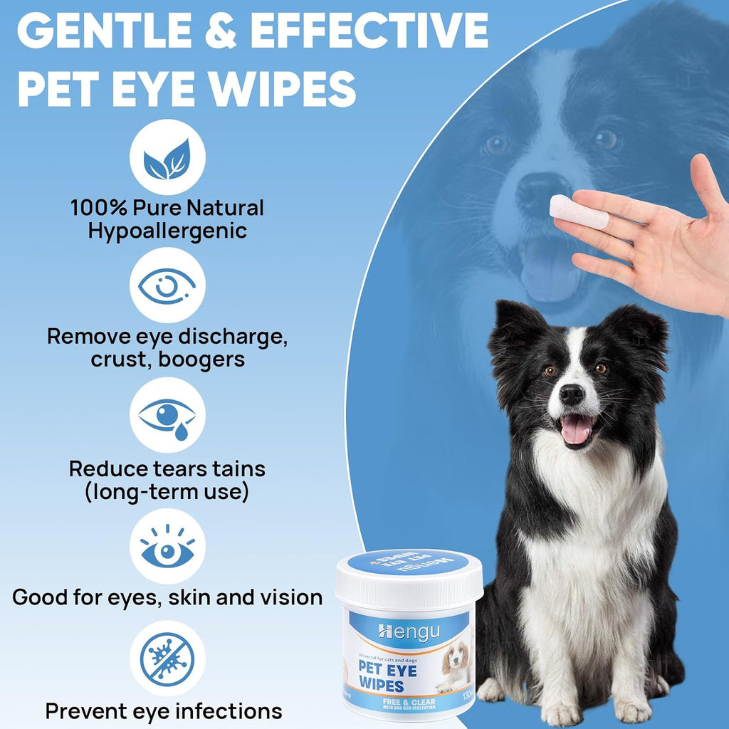 Pre-moistened hypoallergenic pet wipes for dogs and cats removing eye discharge