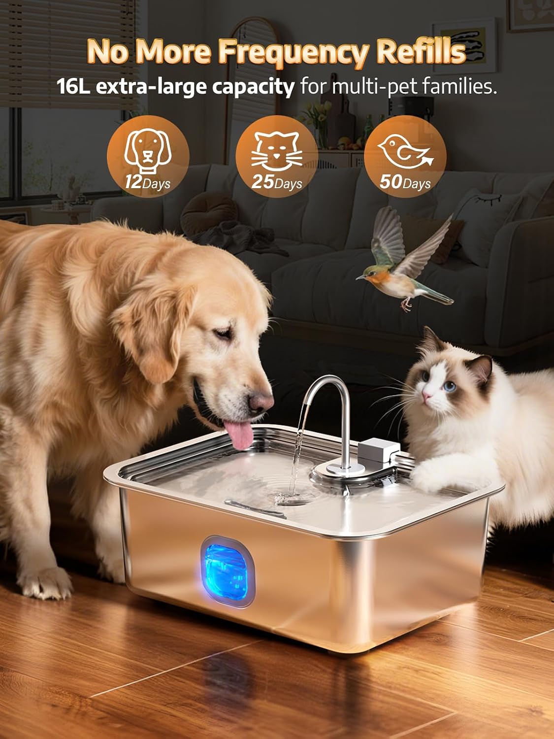 Close up of Mailofy dog fountain wide drinking tray