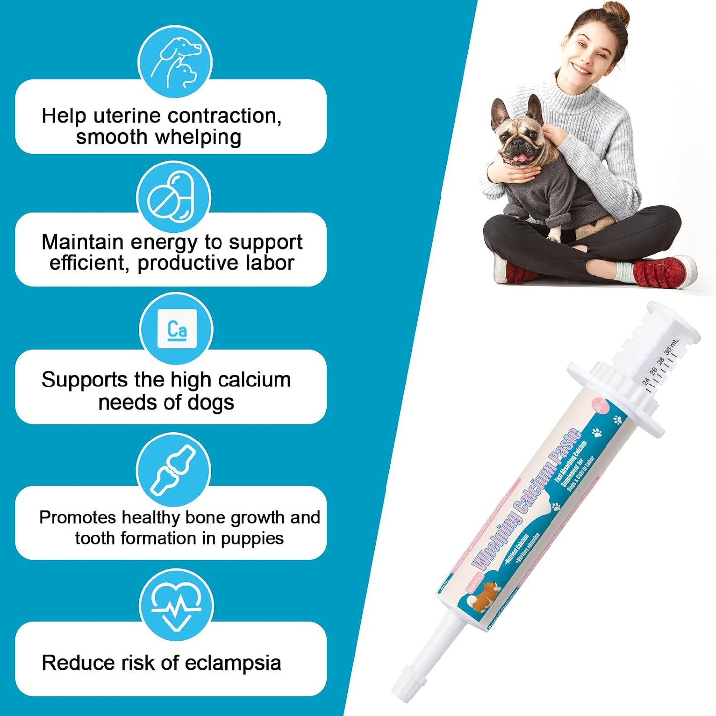 Fast absorbing whelping calcium supplement for nursing dogs oral application