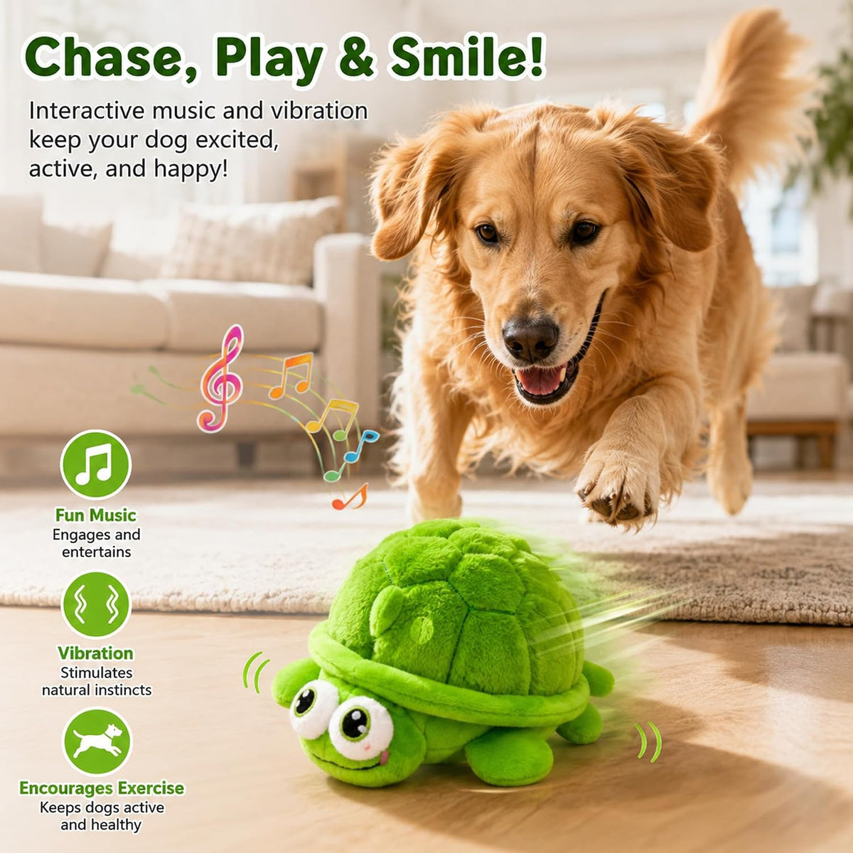 Interactive self play dog toy with bouncing ball and USB charging cable