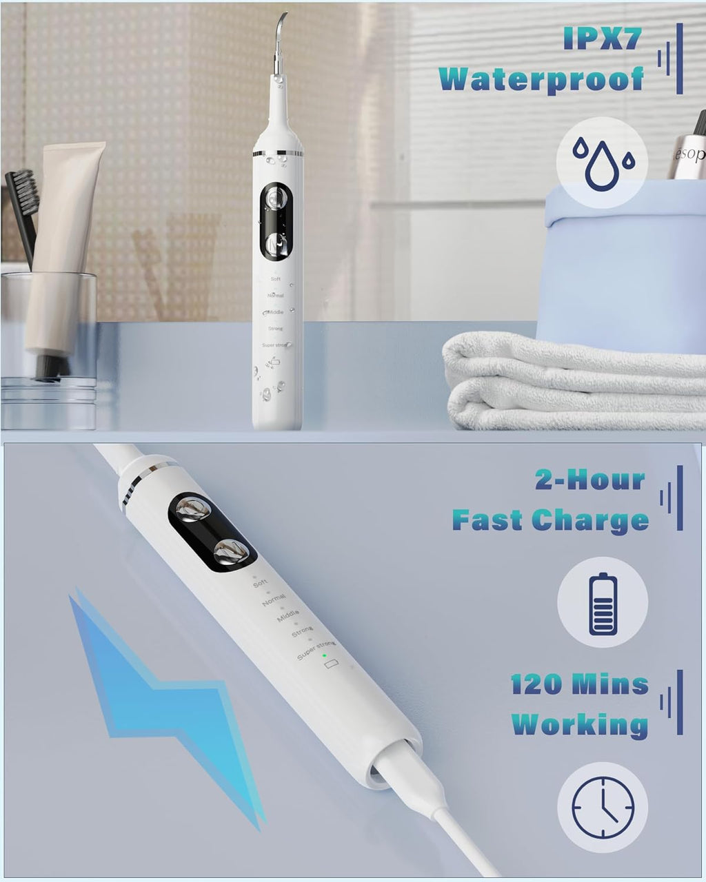 Side view of Nature Nerds pet teeth cleaning device with mode indicator