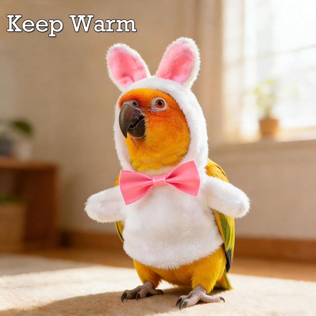 BAMY rabbit ear parrot apparel displayed flat to show head and chest dimensions.