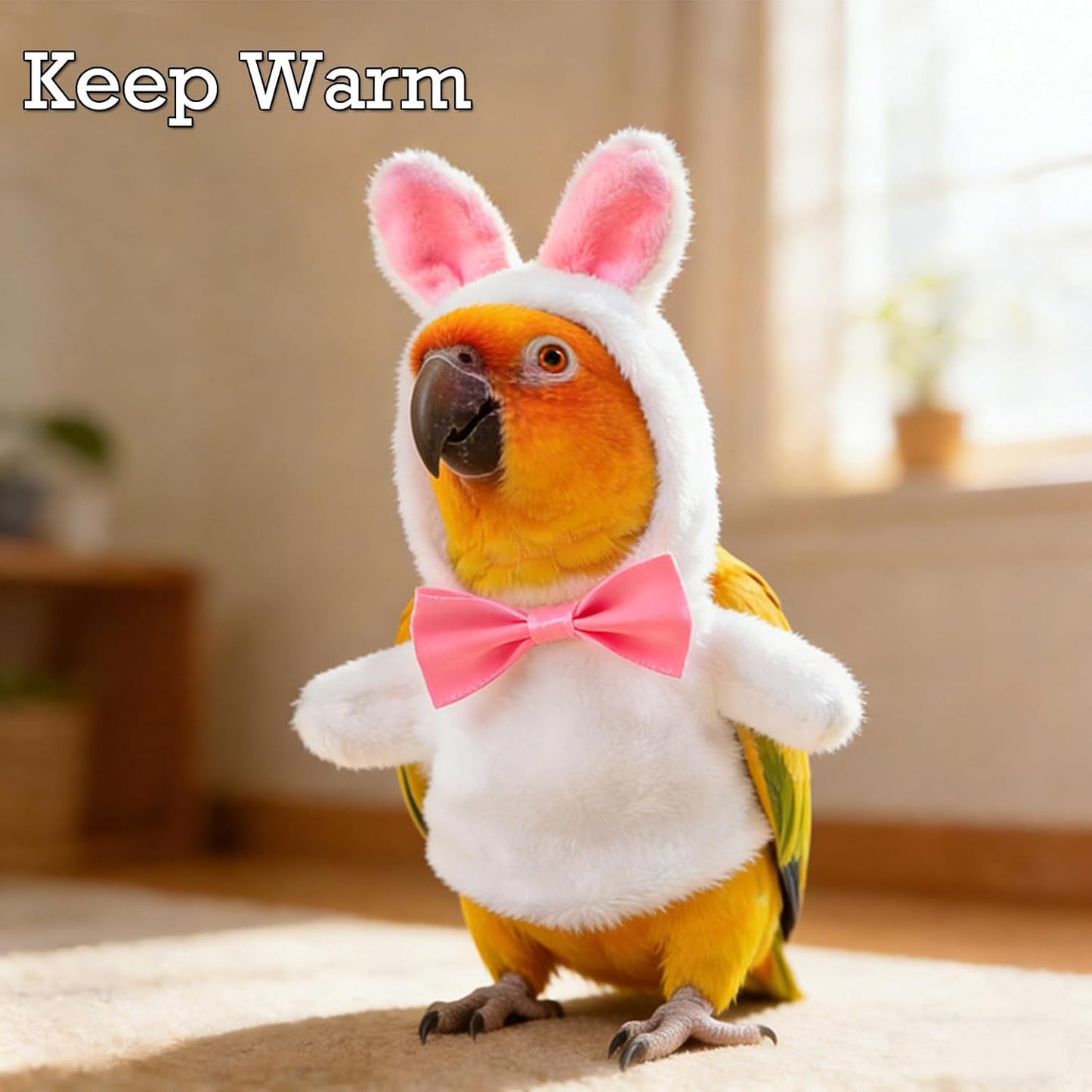 BAMY rabbit ear parrot apparel displayed flat to show head and chest dimensions.
