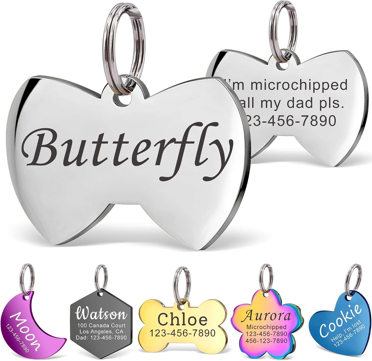Anavia Personalized Pet ID Tags, Stainless Steel Glossy Laser Engraved Dog Cat Collar Name Tags, Multiple Colors Shapes Sizes (Cherry Blossom, Regular) - Image 13