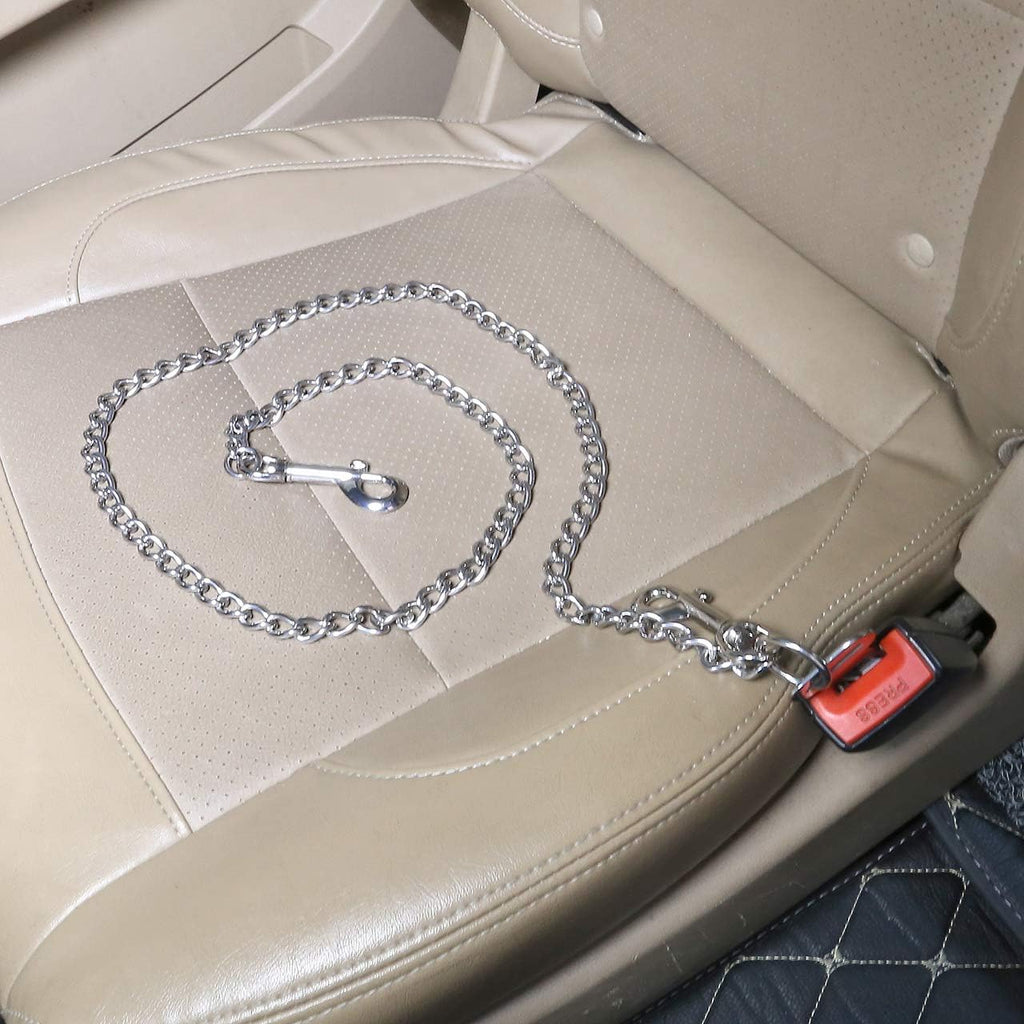 Close up of stainless steel dog safety cable