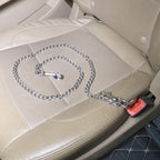 Close up of stainless steel dog safety cable